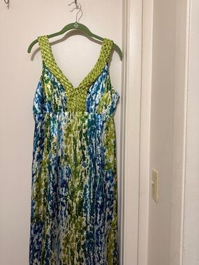 Signature by Robbie Bee Blue & Green Braided V-Neck Maxi Dress